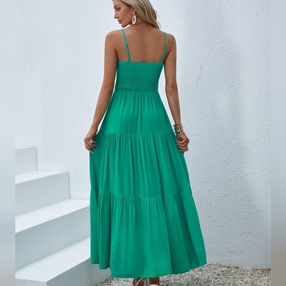 Solid Ruched Bust Split Thigh Cami Dress - Picture 4 of 5